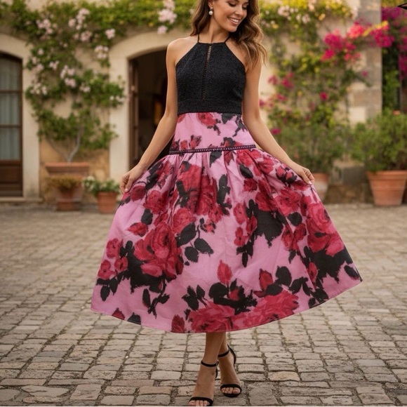 Tuckernuck Dresses & Skirts - Tuckernuck Jacquard Joss Midi Dress Sz M Cerise Begonia Blossom Eyelet Lace NWT